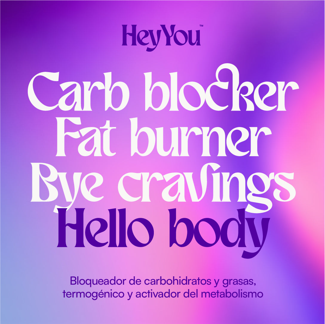 Hey You Block & Burn Suplemento bloqueador de carbohidratos, azúcares y grasas. Activador del metabolismo. Faseolamina, Chitosán, Fucoxantina, Coleus Forskohli, L-carnitina y Gynostemma Pentaphyllum. 60 cápsulas