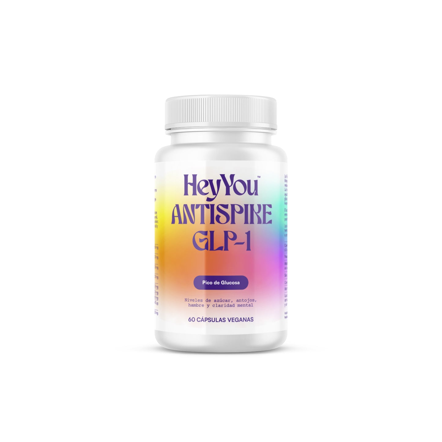 Hey You Antispike GLP-1 Suplemento para el control del Pico de Glucosa, Niveles de Azúcar, Antojos, control de peso, Hambre y Claridad Mental con Eriocitrina, Gymnema Silvestre, Hoja de Morera blanca y Berberina 60 cápsulas veganas