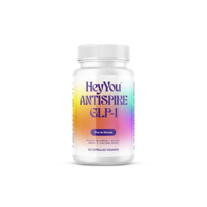 Hey You Antispike GLP-1 Suplemento para el control del Pico de Glucosa, Niveles de Azúcar, Antojos, control de peso, Hambre y Claridad Mental con Eriocitrina, Gymnema Silvestre, Hoja de Morera blanca y Berberina 60 cápsulas veganas