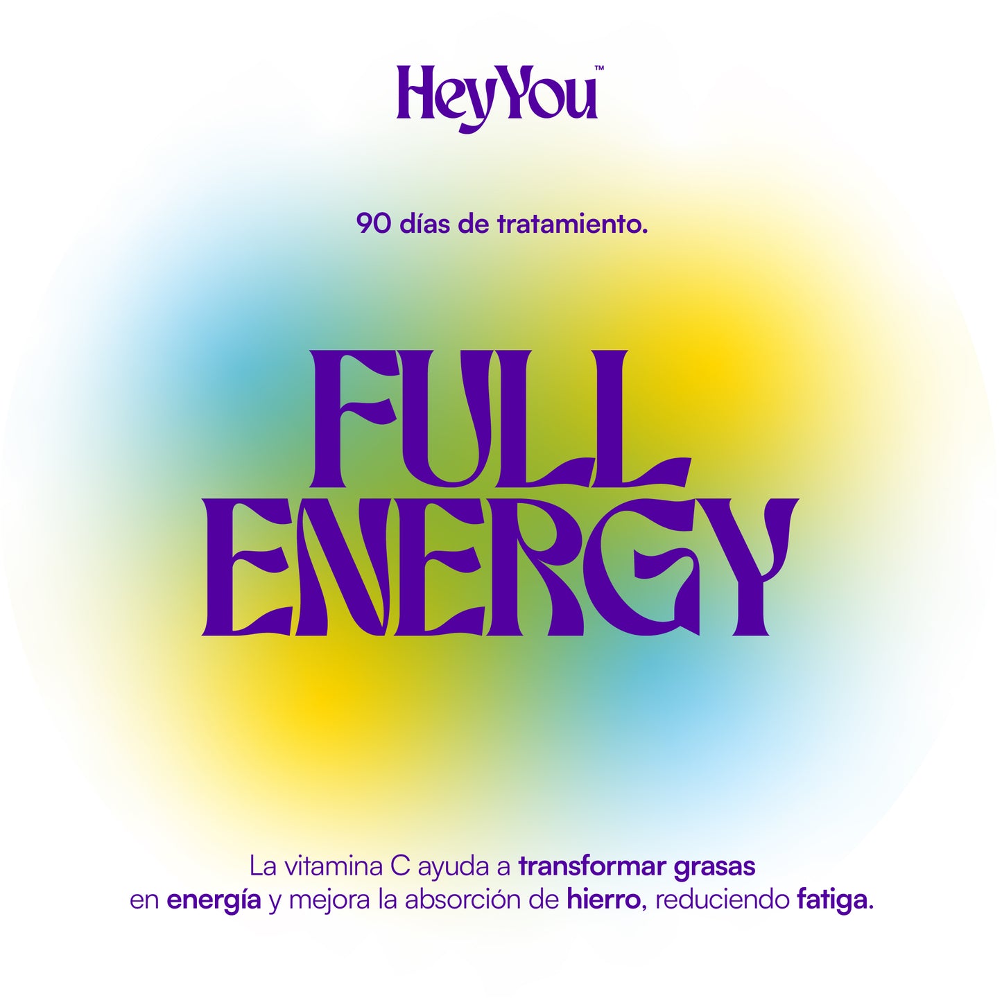Hey You Energy Complemento Alimenticio Vitamina C pura 1,2 g Energía, vitalidad y refuerzo del sistema inmunitario. 90 comprimidos.