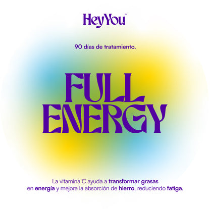 Hey You Energy Complemento Alimenticio Vitamina C pura 1,2 g Energía, vitalidad y refuerzo del sistema inmunitario. 90 comprimidos.