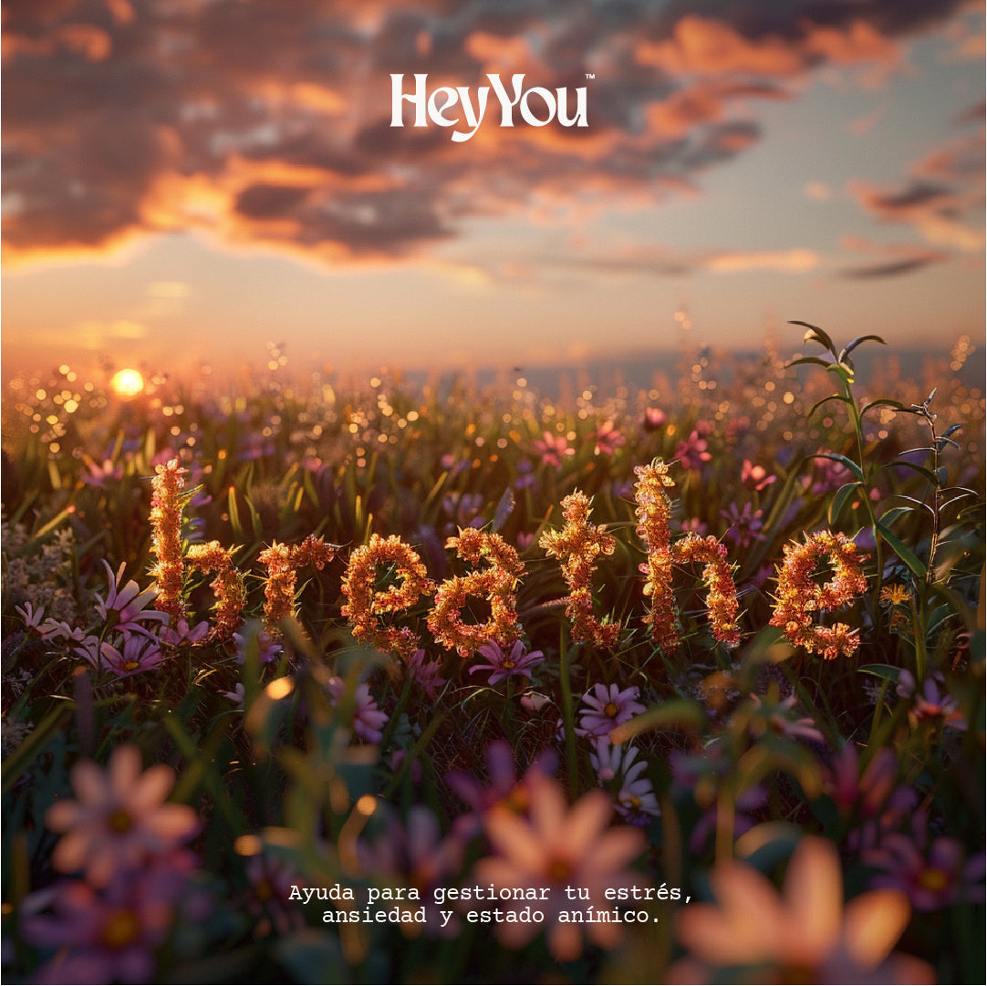Hey You Breathe Suplemento vitamínico para ayudar a gestionar la ansiedad, el estrés y el estado de ánimo a base de Ashwagandha, Griffonia y GABA. 60 cápsulas veganas