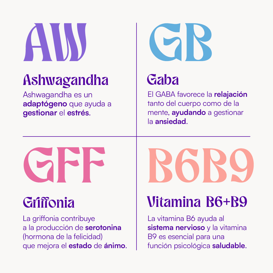 Hey You Breathe Suplemento vitamínico para ayudar a gestionar la ansiedad, el estrés y el estado de ánimo a base de Ashwagandha, Griffonia y GABA. 60 cápsulas veganas