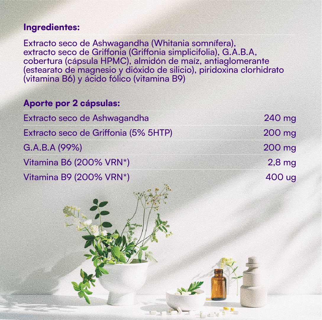 Hey You Breathe Suplemento vitamínico para ayudar a gestionar la ansiedad, el estrés y el estado de ánimo a base de Ashwagandha, Griffonia y GABA. 60 cápsulas veganas