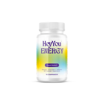 Hey You Energy Complemento Alimenticio Vitamina C pura 1,2 g Energía, vitalidad y refuerzo del sistema inmunitario. 90 comprimidos.