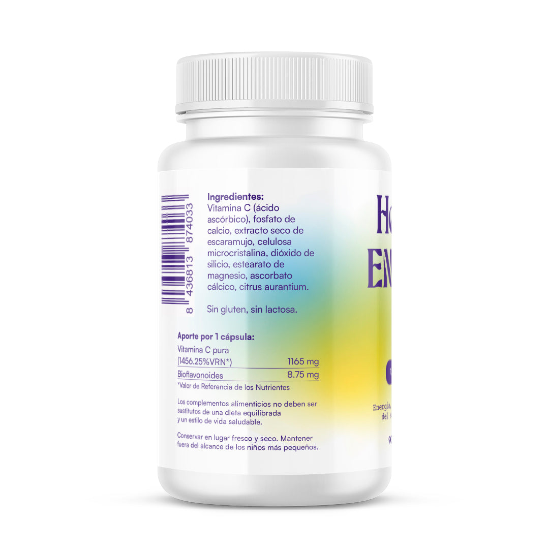 Hey You Energy Complemento Alimenticio Vitamina C pura 1,2 g Energía, vitalidad y refuerzo del sistema inmunitario. 90 comprimidos.