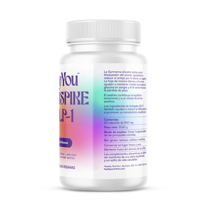 Hey You Antispike GLP-1 Suplemento para el control del Pico de Glucosa, Niveles de Azúcar, Antojos, control de peso, Hambre y Claridad Mental con Eriocitrina, Gymnema Silvestre, Hoja de Morera blanca y Berberina 60 cápsulas veganas