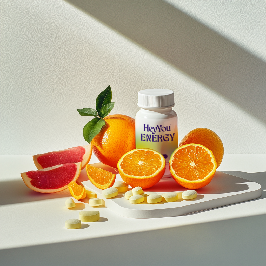 Hey You Energy Complemento Alimenticio Vitamina C pura 1,2 g Energía, vitalidad y refuerzo del sistema inmunitario. 90 comprimidos.