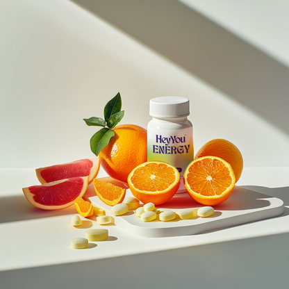 Hey You Energy Complemento Alimenticio Vitamina C pura 1,2 g Energía, vitalidad y refuerzo del sistema inmunitario. 90 comprimidos.